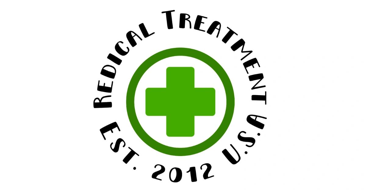 Medical treatment logo with green cross and text.