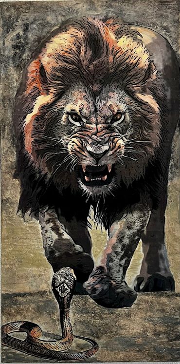 The Lion and the Cobra
Machart: Mixedmedia
Masse: Leinwand 50 x 100cm
Preis: Fr. 750.-
ARTretokost