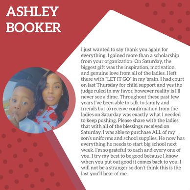 Ashley Booker expresses gratitude for support helping her son start school with needed supplies.