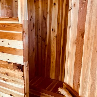 Our cedar wood steam cabin.