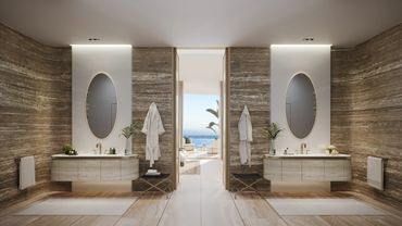 Gorgeous bathroom 1428 Brickell Miami dual sinks dual shower his and hers bathroom goals