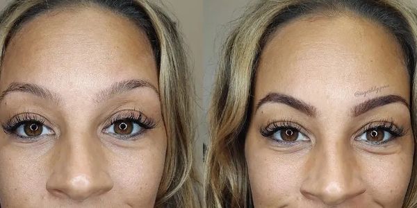 Henna Brow tint before and after, on lady smiling