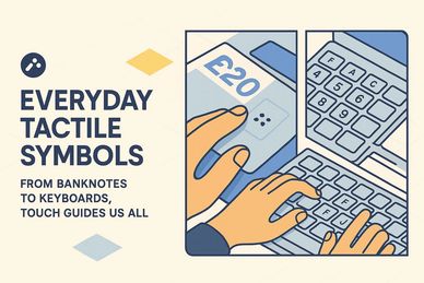 Tactile symbols on the £20 note, f and j keys on the laptop and on the atm machine.