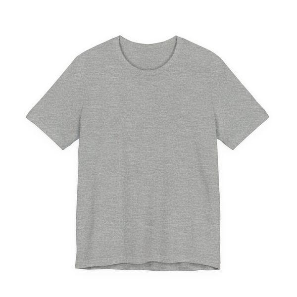 Plain gray short-sleeve T-shirt with a round neckline.