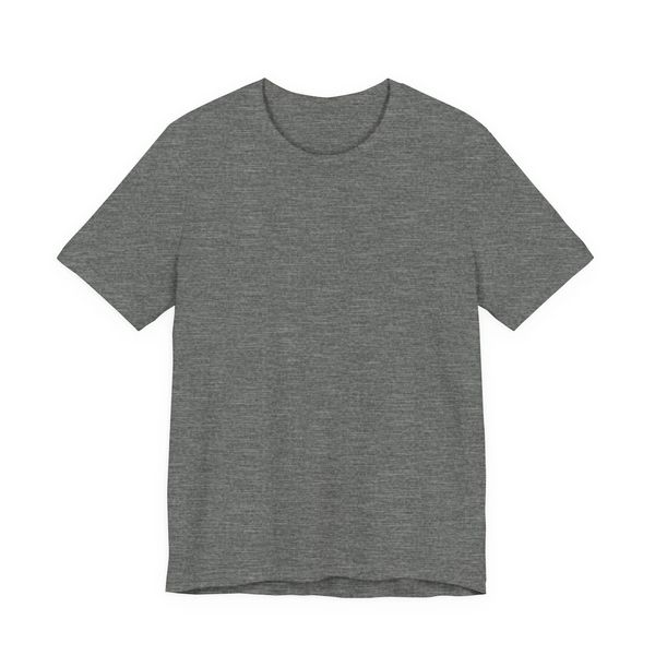 Plain grey short-sleeve t-shirt laid flat on white background.