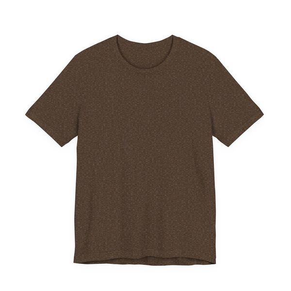 Plain brown short-sleeve T-shirt with a round neckline.