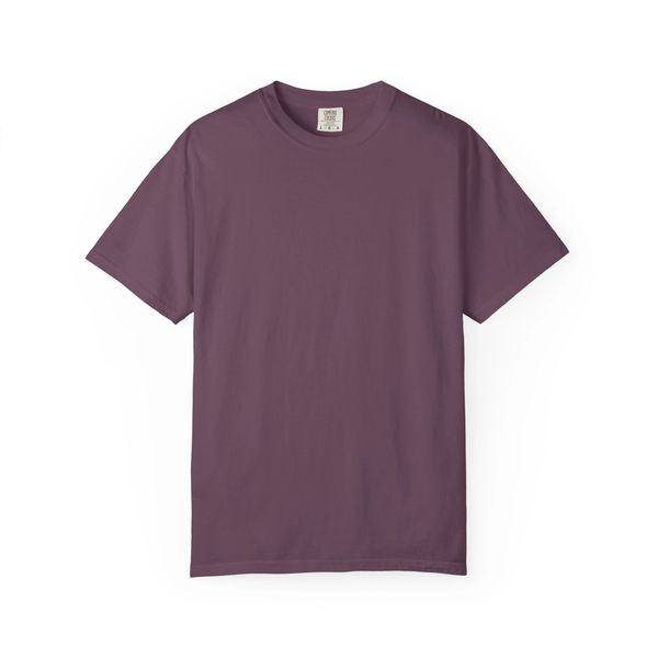 Plain purple crew neck t-shirt on white background.