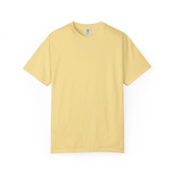Plain yellow short-sleeve T-shirt on a white background.