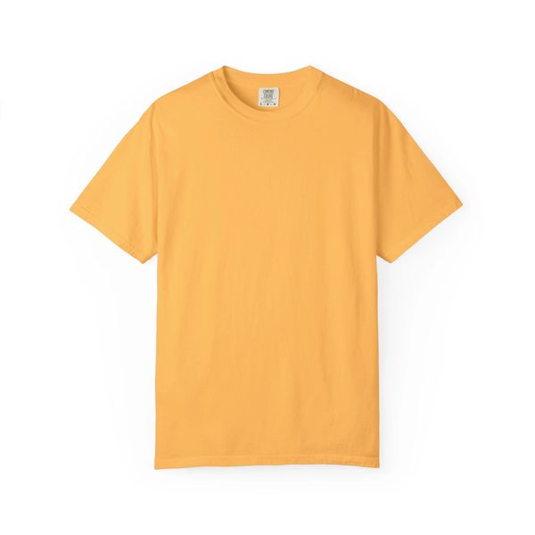 Plain yellow short-sleeve t-shirt laid flat on white background.
