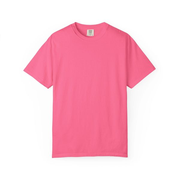 Plain bright pink short-sleeve T-shirt.