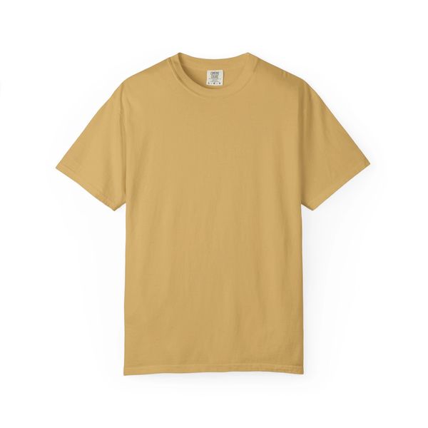 Plain mustard yellow short-sleeve t-shirt on a white background.