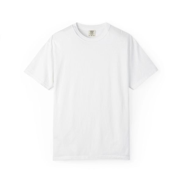 Plain white short-sleeve t-shirt laid flat on a white background.