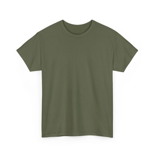 Plain olive green short-sleeve t-shirt with a crew neck.