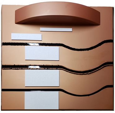 Main board with the three kinds of grooves and the edge of a penny in the same enlarged scale.