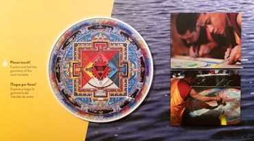 Tactile mandala on the wall of the exhibit display.