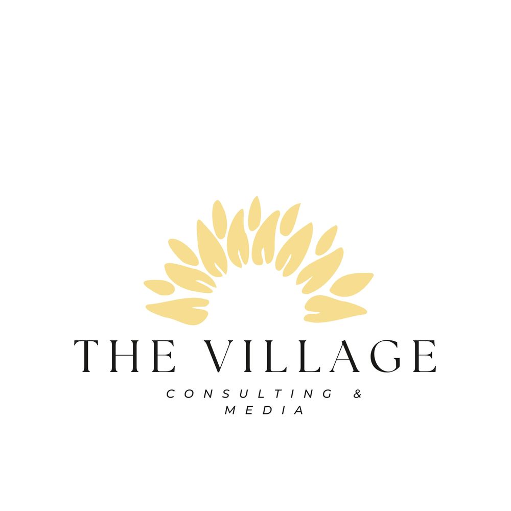 Logo of The Village Consulting & Media with a stylized yellow leaf arch.
