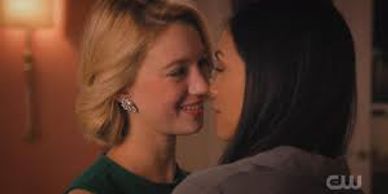 Two women about to kiss
