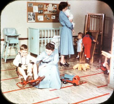 5 Trained nurses care for young passengers in the nursery