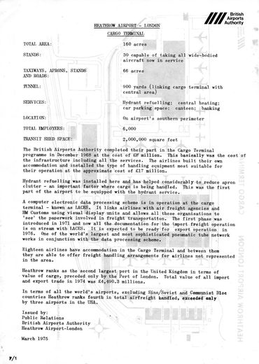 BAA Heathrow Information Sheet F/1