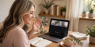 Aleen on a video call with clients