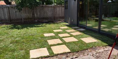 Sod, Irrigation and stepping stone installation