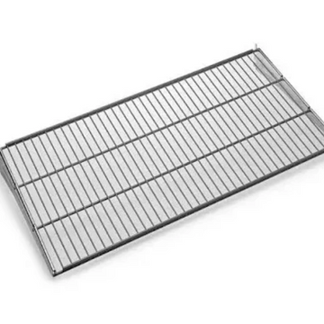 Rectangular metal wire cooling rack for baking or grilling.
