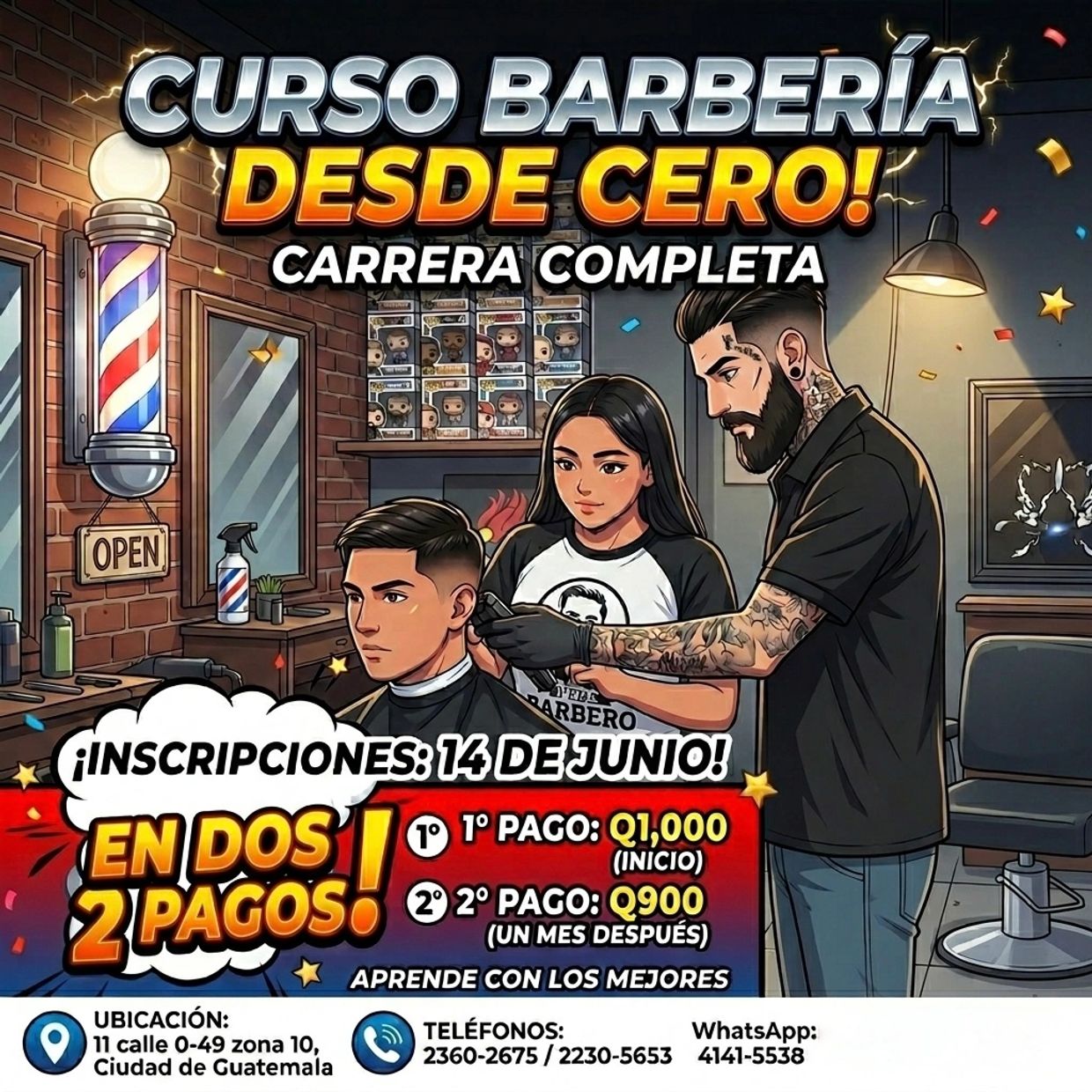 Curso de barbería desde cero con Pepe Barbero, inscripciones el 14 de junio en Ciudad de Guatemala.
