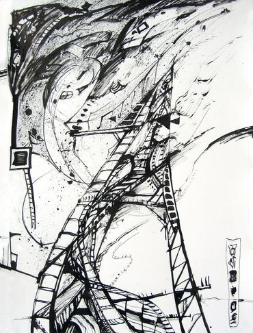 Marilyn Hill, Multi-disciplinary Artist, Sumi Ink drawing with sticks