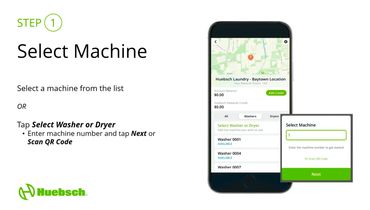 Select machines with your Huebsch App