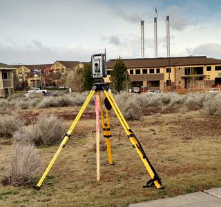Land surveying robotic total station in the Old Mill District of Bend, Oregon.