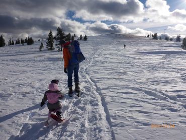 Mike Talia snowshoeing with his family.