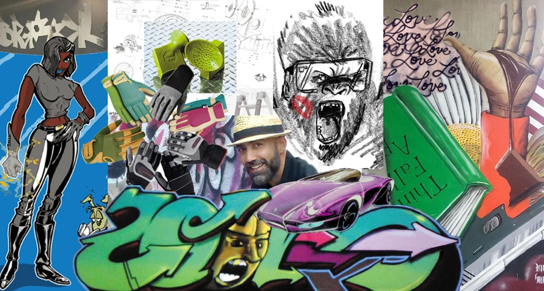 graffiti art, comic book illustrator, cartoon, mural, industrial design, calligraphy, car styling 