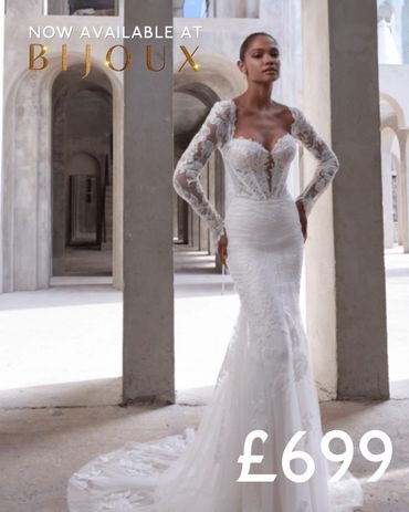 Elegant bridal gown advertised at Bijoux for £699.