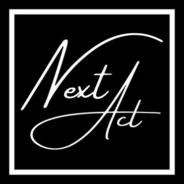 Stylized black and white logo reading 'Next Act'.