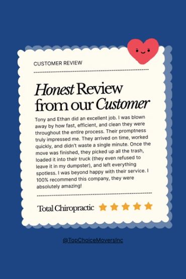 Positive customer review praising efficient and spotless moving service.