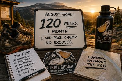 Running goal setup with hiking shoes and motivational notes.