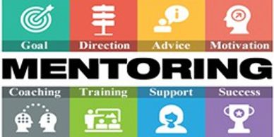 Colorful mentoring infographic highlighting key concepts like goal, advice, and success.