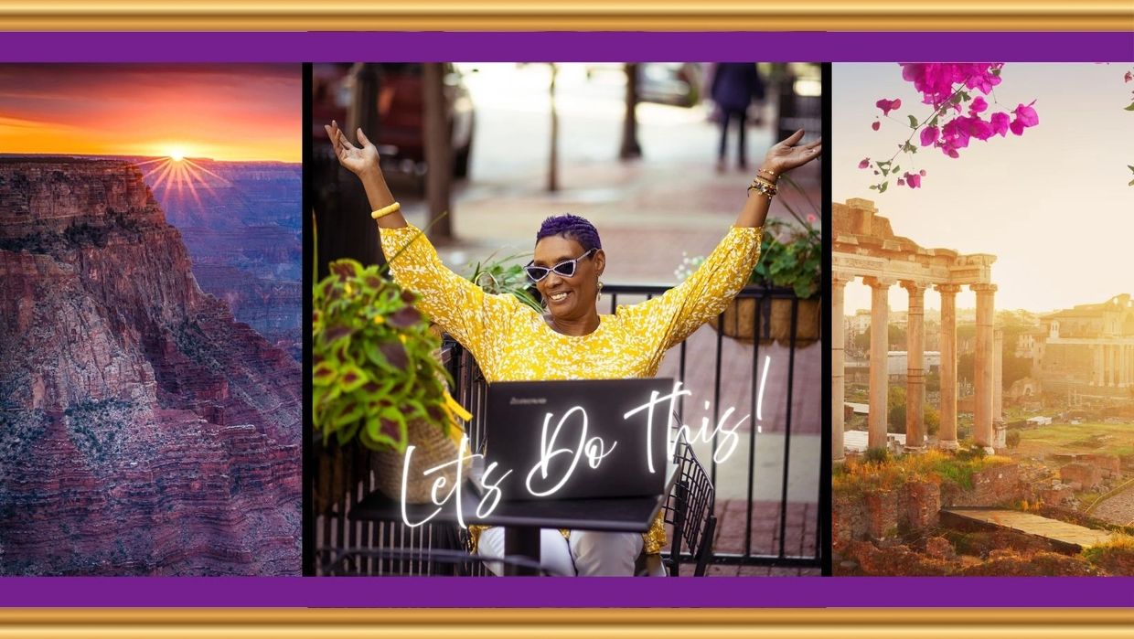 A joyful woman in yellow celebrates outdoors with 'Let's Do This!' text.