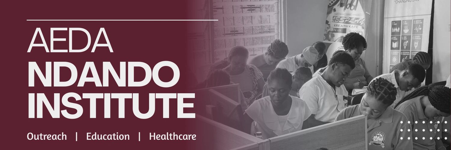 Students engaged in learning at AEDA Ndando Institute, focusing on outreach, education, and healthcare.