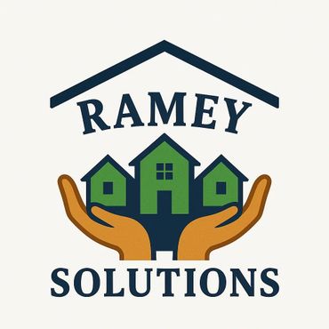 Logo with hands holding houses under 'RAMEY SOLUTIONS' text.