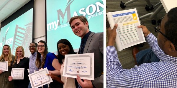 Five Mason communication students are congratulated for creating Mason's  Career Services campaign.