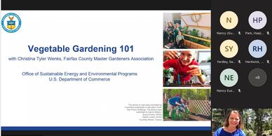 Certified Master Gardener Christina Wenks presents Veggies 101 program to Department of Commerce.