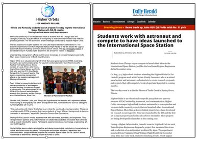 Press release and Chicago newspaper coverage of nonprofit Higher Orbits student achievement