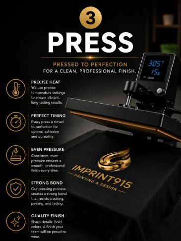 Heat press machine delivering a perfect print on a black fabric.