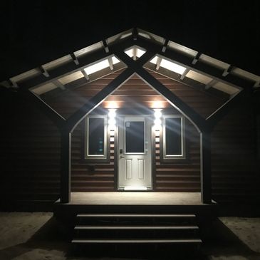 Finished Custom Timberframe Entry Roof Over Porch
