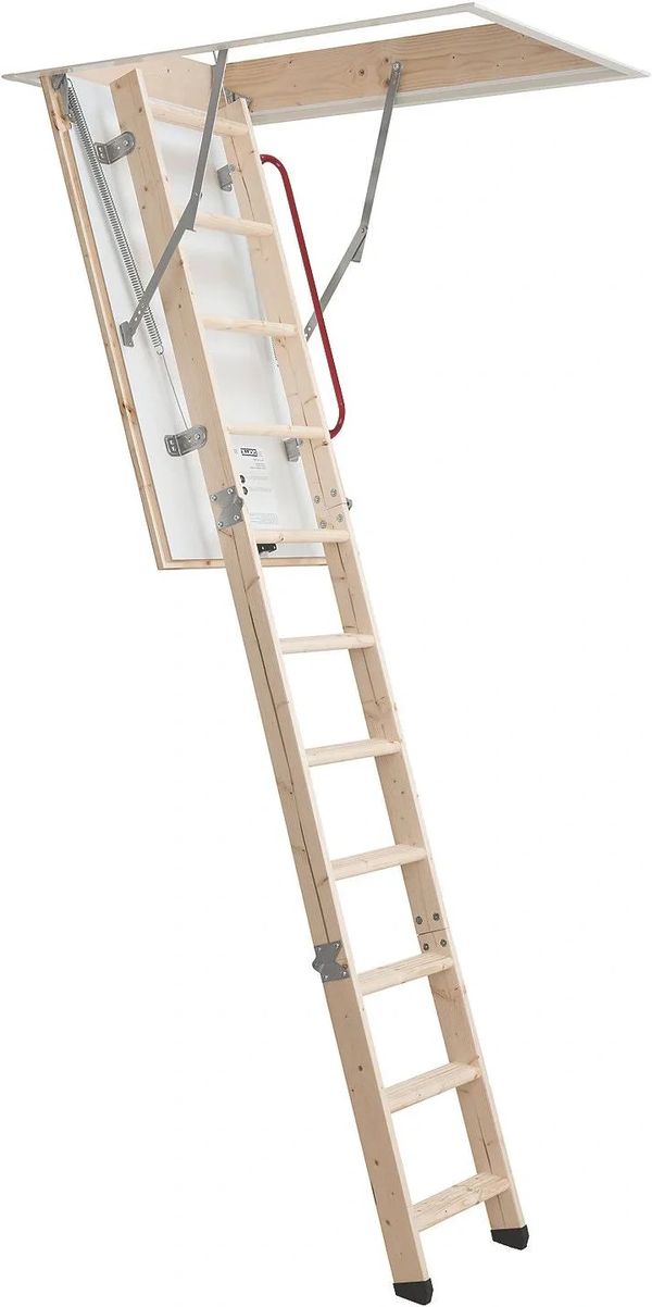 Wooden folding attic ladder.
