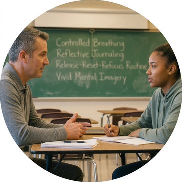 Teacher and student discussing in a classroom.