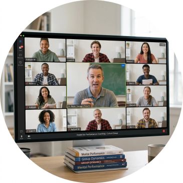Online class with diverse students and a teacher.