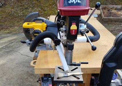 drill press stand with drill bit storage drawer, drill press dust collection and drill bits
