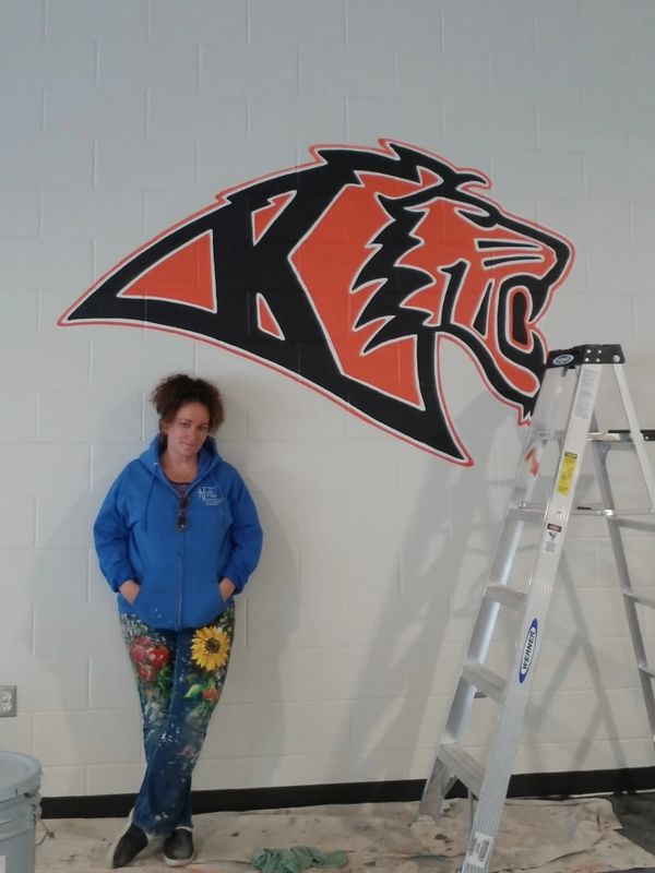 Hand drawn and painted Kennewick high school Lions. 